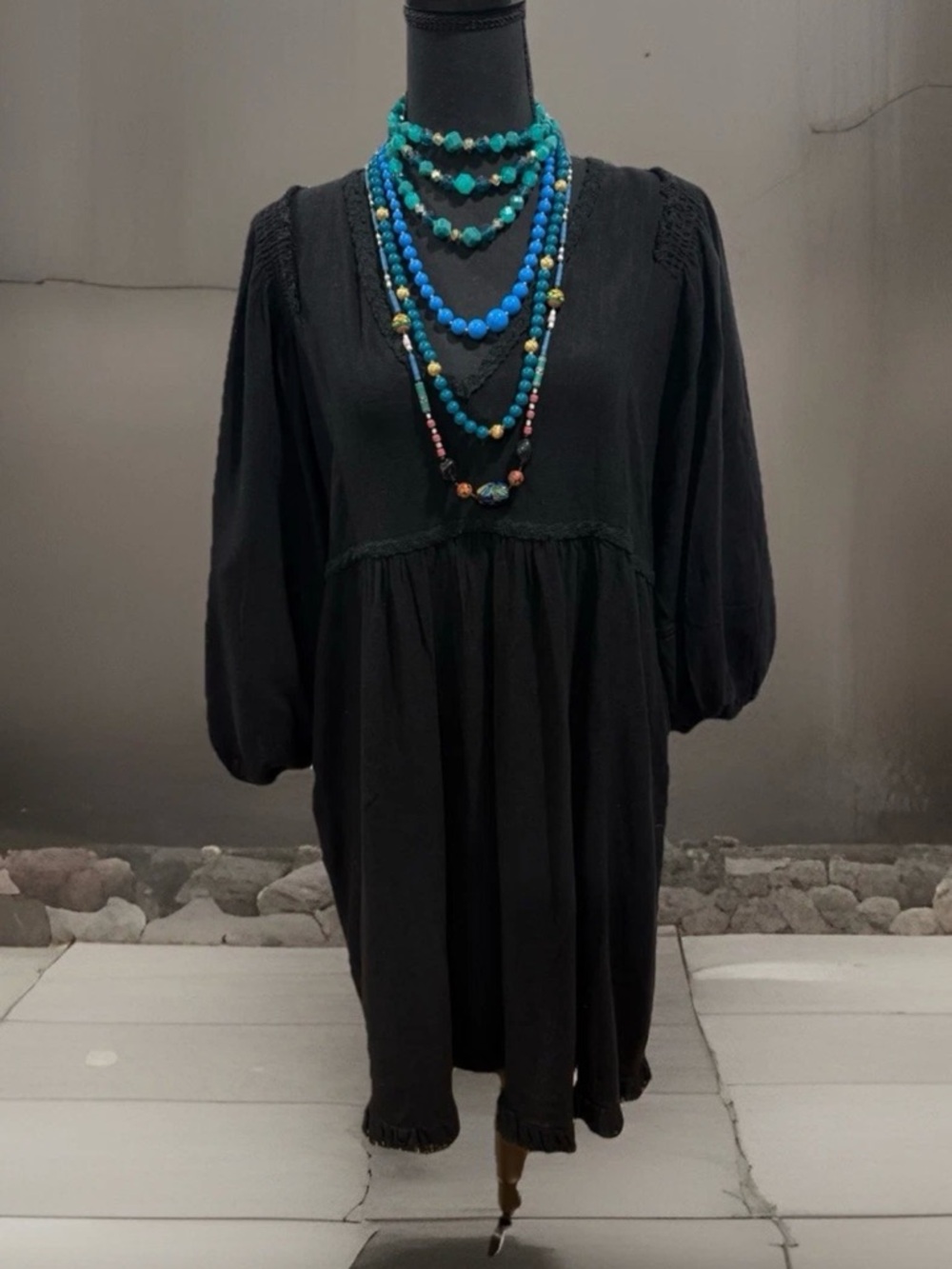 Umgee Black Dress With Pockets Sz M Linen/cotton Blend
